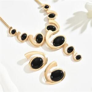 Golden Jewelry Set Kleo Black Boho Western Double Layered Chunky Vintage choker